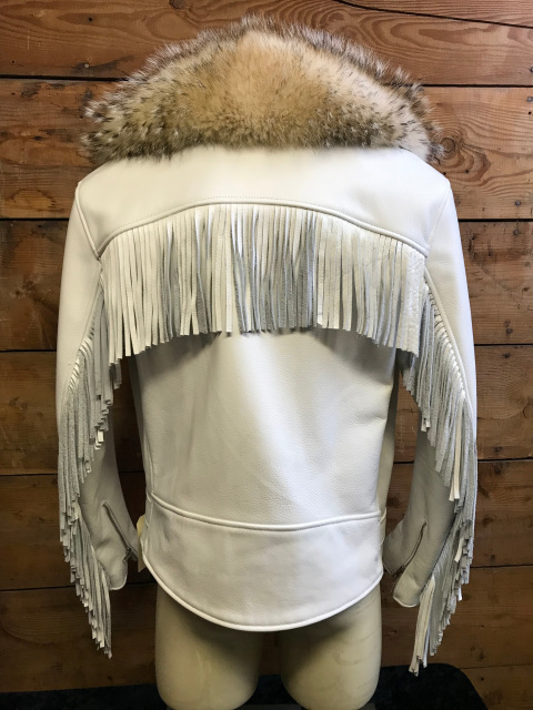 White Leather Jacket With Badger Collar